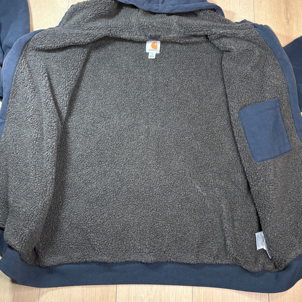 Carhartt Mens XL Navy Blue Sherpa Lined Full Zip Hoodie Jacket Sweatshirt 100072 - Picture 4 of 8